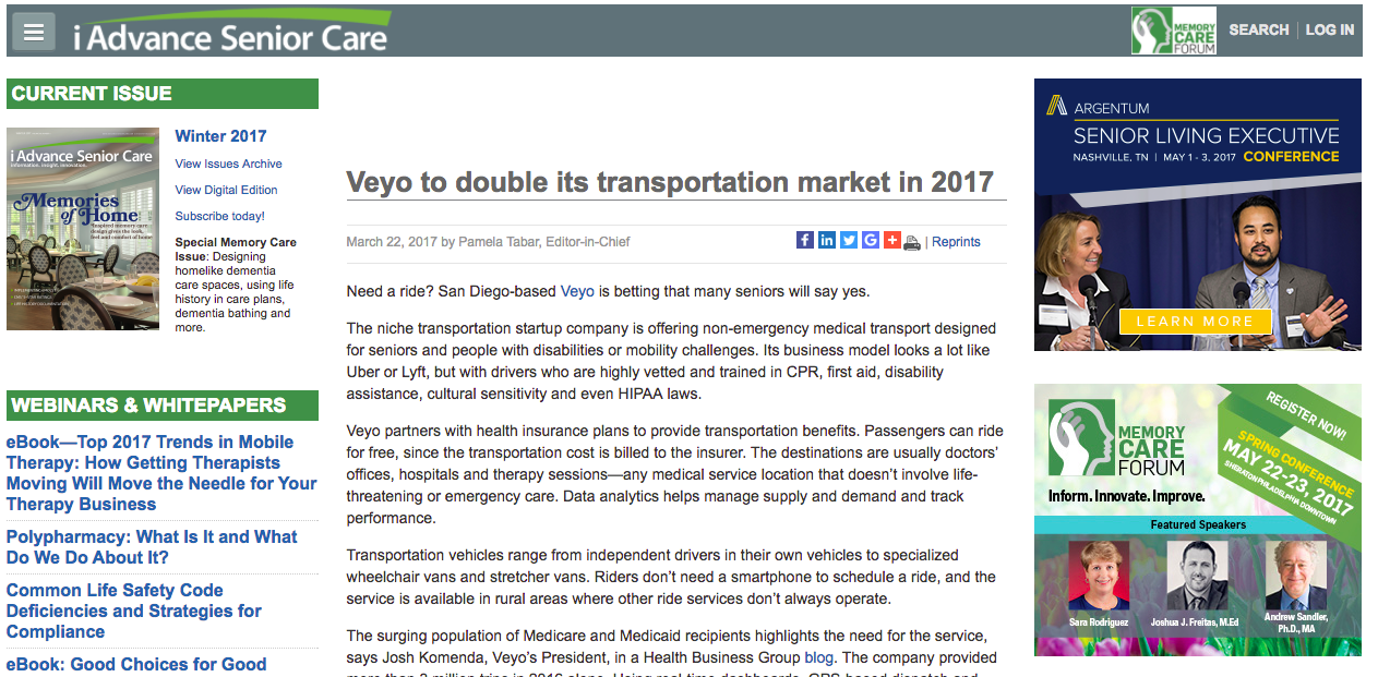 Veyo to double its transportation market in 2017